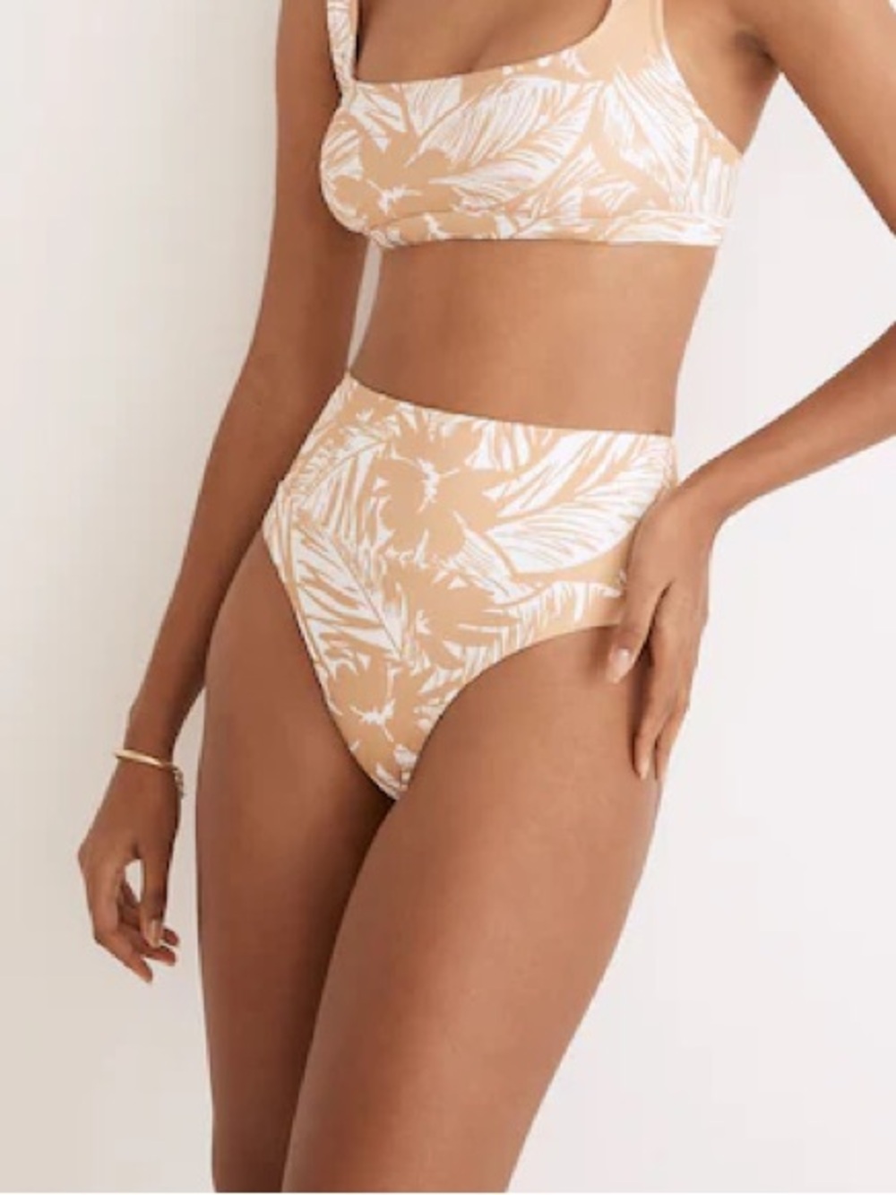 MADEWELL Second Wave High-Cut Cheeky Bikini Bottom in Palm Leaves High-Waist XXS